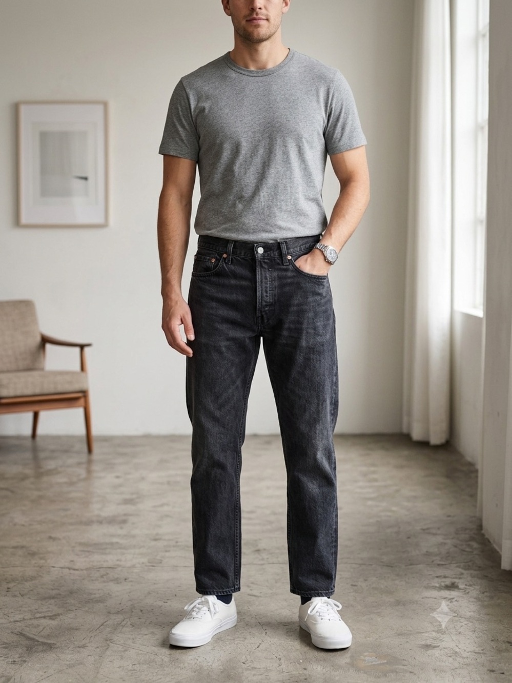 H&M Men's Relaxed Fit Jeans Size 34/32 Washed Black Denim Pants